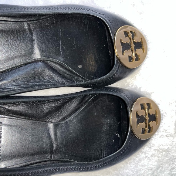 Tory Burch Classic Reva Butter Soft Leather Black Gold Ballet Flats Women's 6.5M - Picture 6 of 10